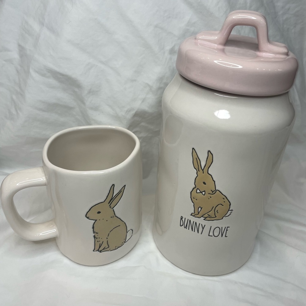 Rae Dunn HUNNY BUNNY LOVE Easter Canister & Mug Set NWT